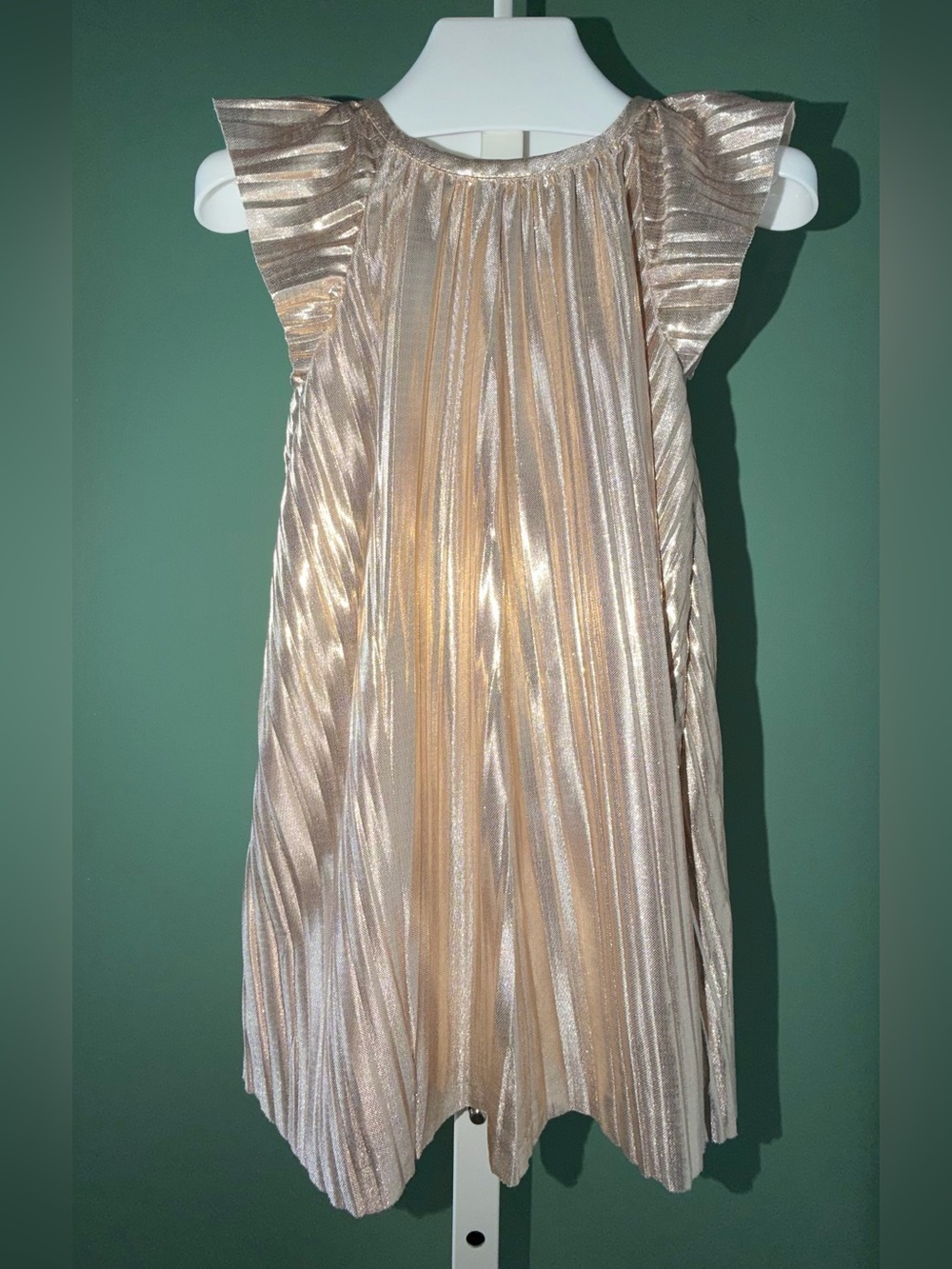 OshKosh B'gosh Metallic Pleated Flutter Lined Party Dress In Gold